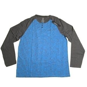 Swiss Cross Mens Shirt Heather Blue Dark Gray Long Sleeve Raglan Henley Sz XXL